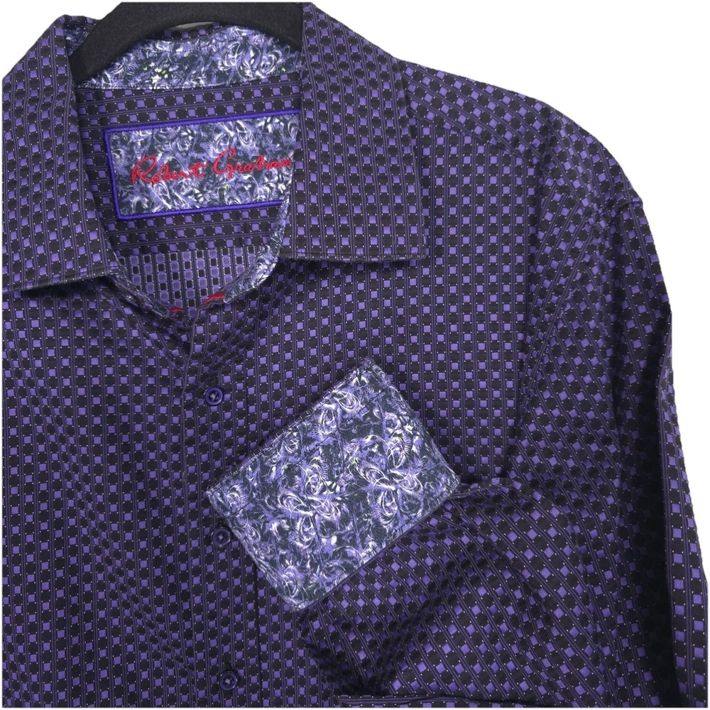 Robert Graham Men's Classic Fit Purple Geometric Pattern XL Flip Cuff Button Up